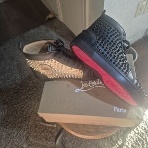 Christian Louboutin Black and Gold Studded Sneakers